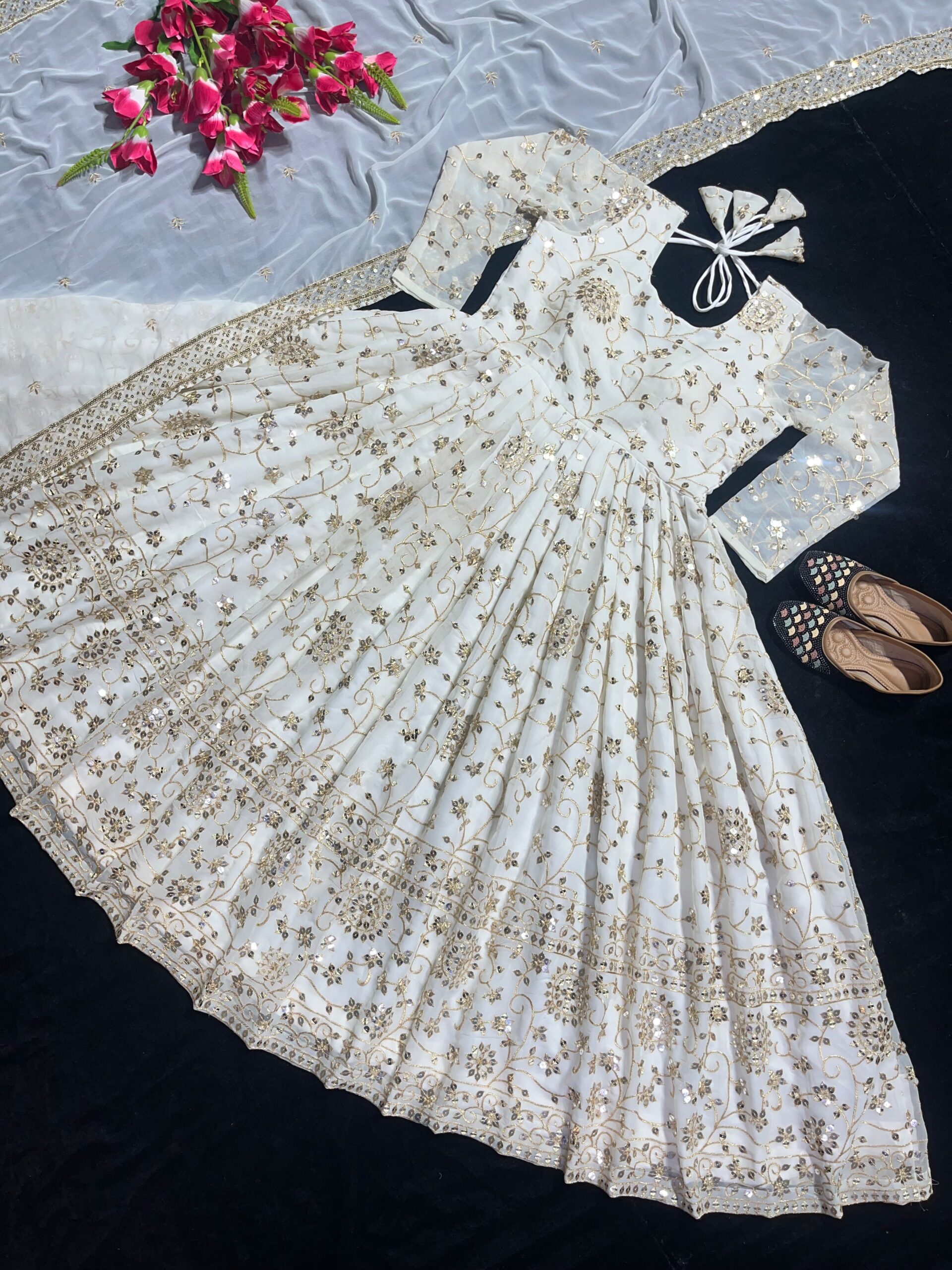 Girls' Foil Print Anarkali Gown