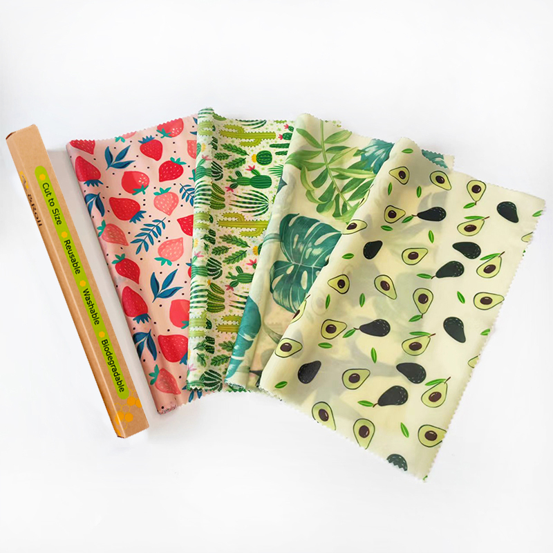 Reusable Beeswax Food Wrap Fabric Set of 4 – Eco-Friendly Food Storage Wraps
